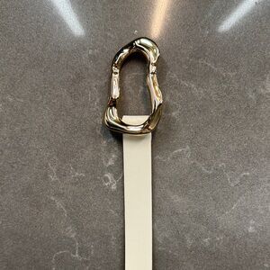 Express Cream Faux Leather Belt with Gold Buckle 36.5”